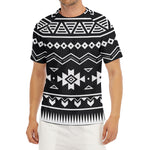 Black And White Aztec Pattern Print Men's Short Sleeve Rash Guard