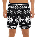 Black And White Aztec Pattern Print Men's Split Running Shorts