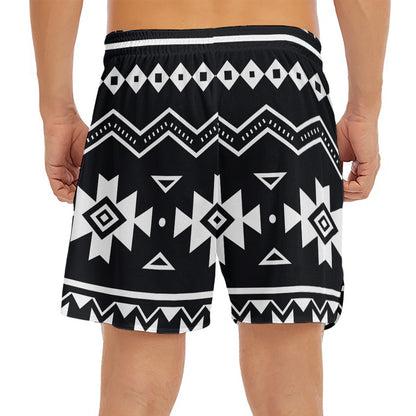 Black And White Aztec Pattern Print Men's Split Running Shorts