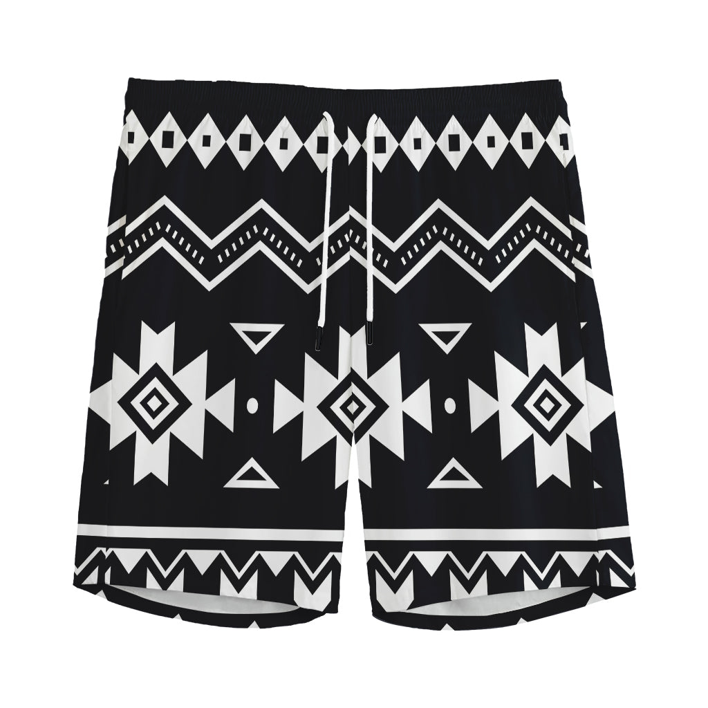 Black And White Aztec Pattern Print Men's Sports Shorts