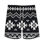 Black And White Aztec Pattern Print Men's Sports Shorts
