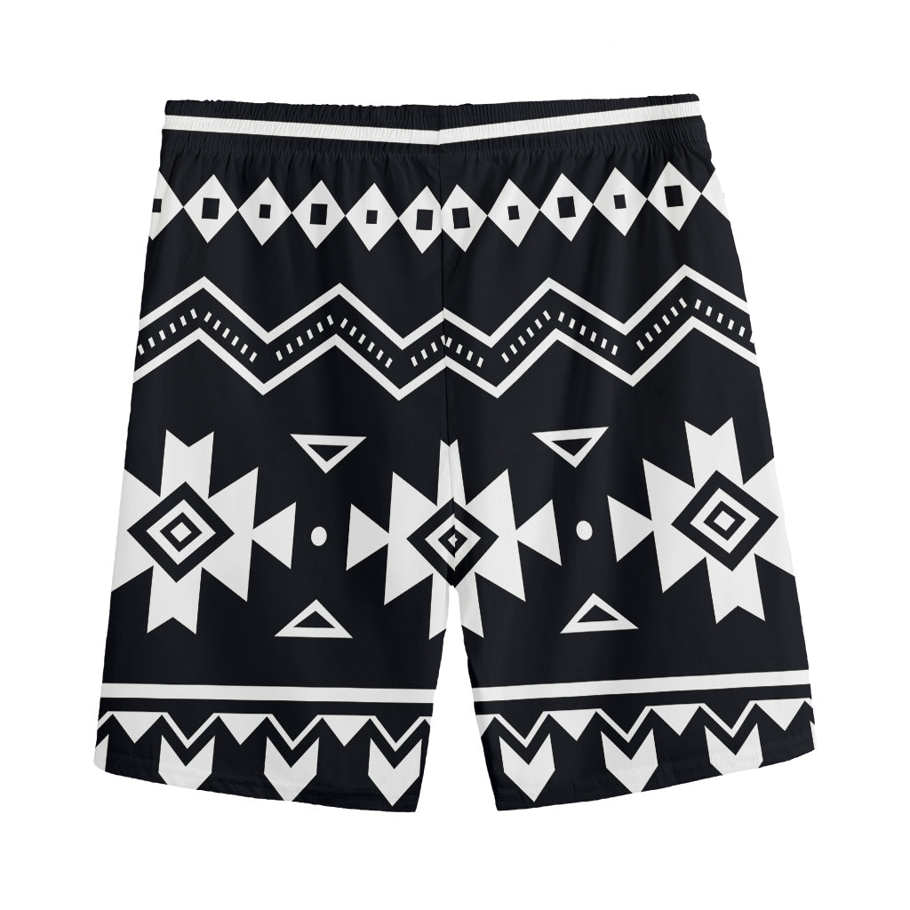 Black And White Aztec Pattern Print Men's Sports Shorts