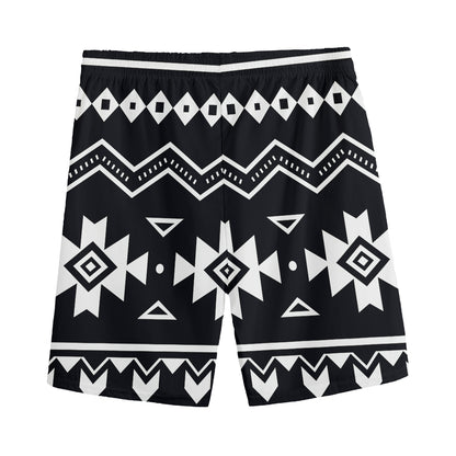 Black And White Aztec Pattern Print Men's Sports Shorts