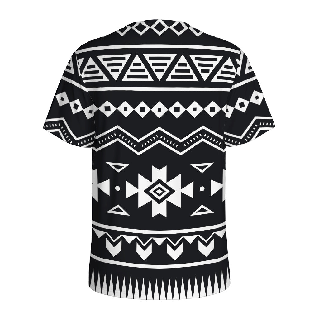 Black And White Aztec Pattern Print Men's Sports T-Shirt