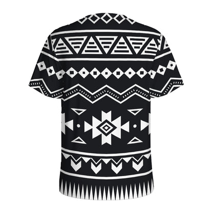 Black And White Aztec Pattern Print Men's Sports T-Shirt