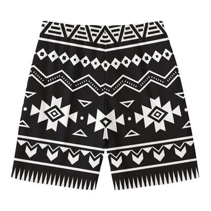 Black And White Aztec Pattern Print Men's Swim Trunks