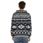 Black And White Aztec Pattern Print Men's Velvet Pullover Hoodie