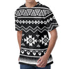 Black And White Aztec Pattern Print Men's Velvet T-Shirt