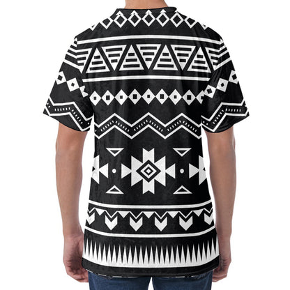 Black And White Aztec Pattern Print Men's Velvet T-Shirt
