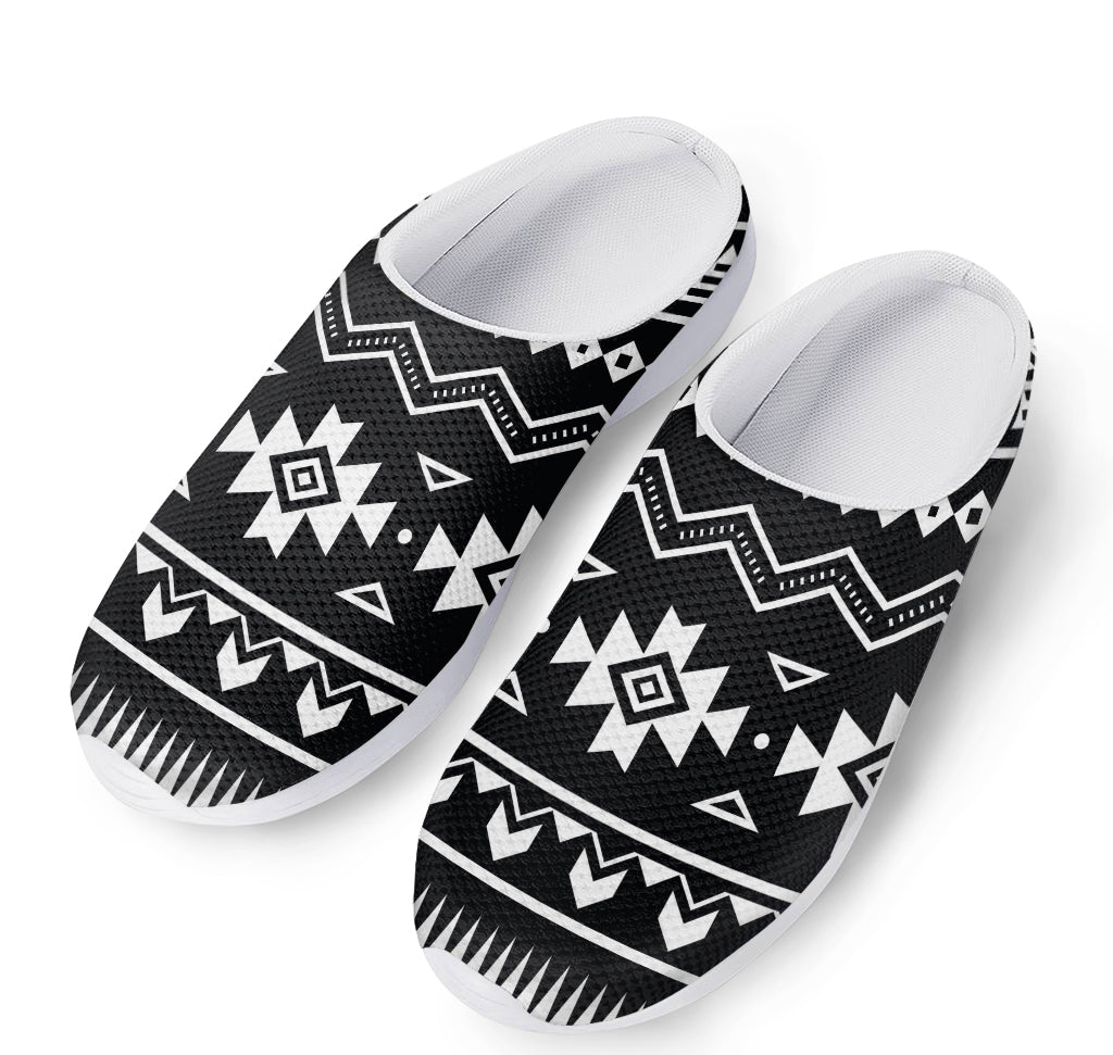 Black And White Aztec Pattern Print Mesh Casual Shoes