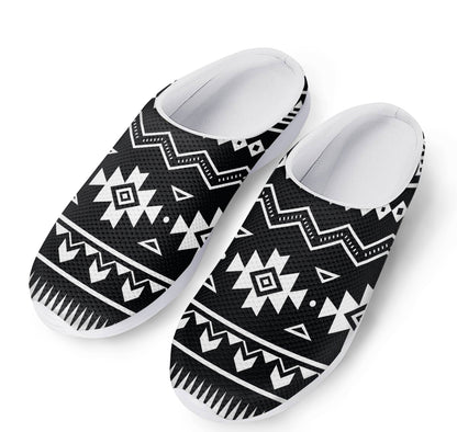 Black And White Aztec Pattern Print Mesh Casual Shoes