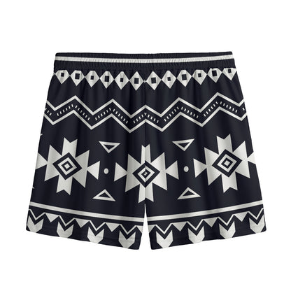 Black And White Aztec Pattern Print Mesh Shorts
