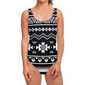 Black And White Aztec Pattern Print One Piece Swimsuit
