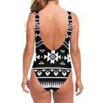 Black And White Aztec Pattern Print One Piece Swimsuit