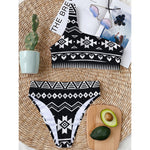 Black And White Aztec Pattern Print One Shoulder Bikini Top