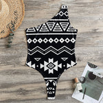 Black And White Aztec Pattern Print One Shoulder Bodysuit