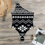Black And White Aztec Pattern Print One Shoulder Bodysuit