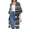 Black And White Aztec Pattern Print Open Front Beach Cover Up