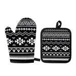 Black And White Aztec Pattern Print Oven Mitt And Pot Holder Set