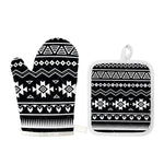 Black And White Aztec Pattern Print Oven Mitt And Pot Holder Set