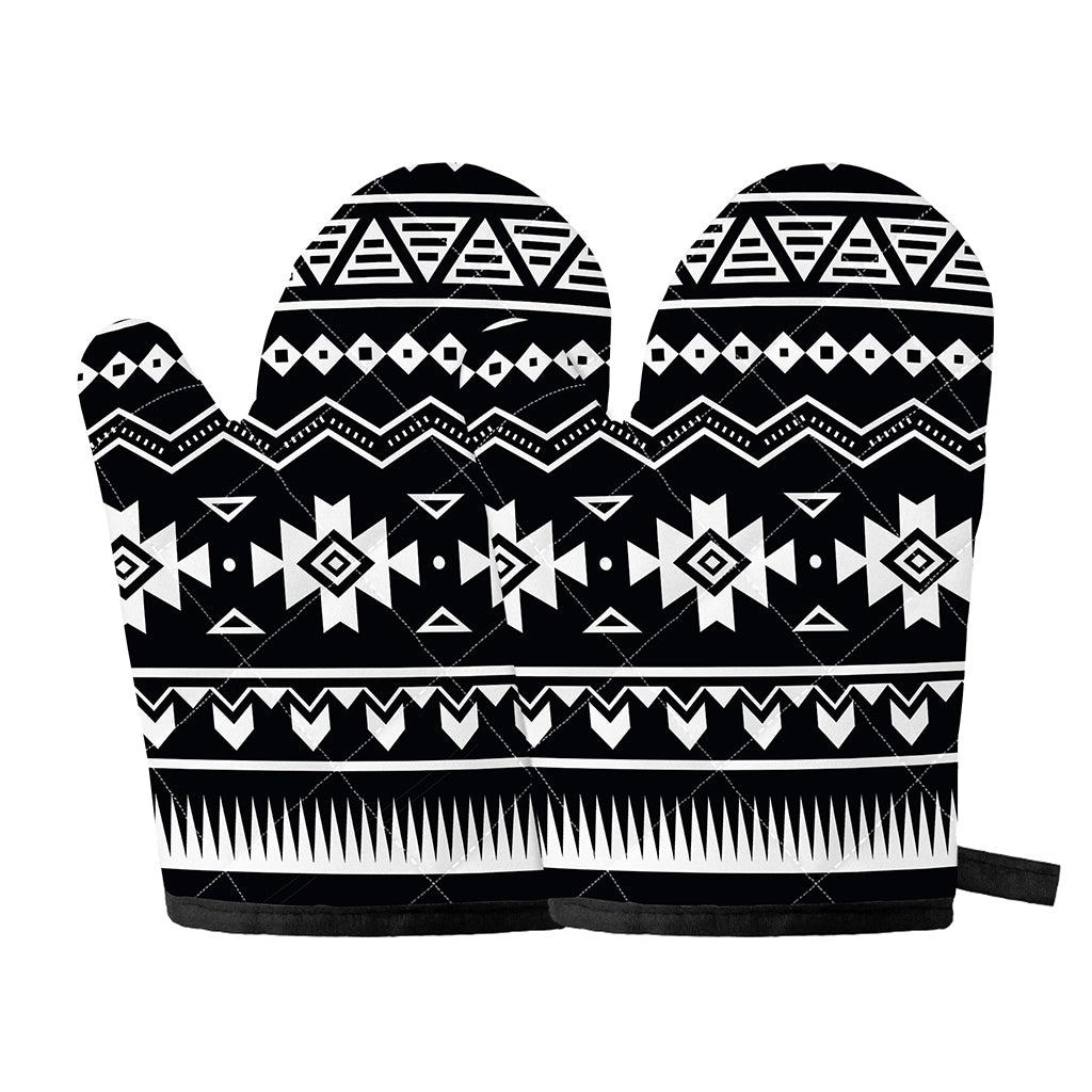 Black And White Aztec Pattern Print Oven Mitts