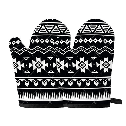 Black And White Aztec Pattern Print Oven Mitts
