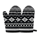 Black And White Aztec Pattern Print Oven Mitts