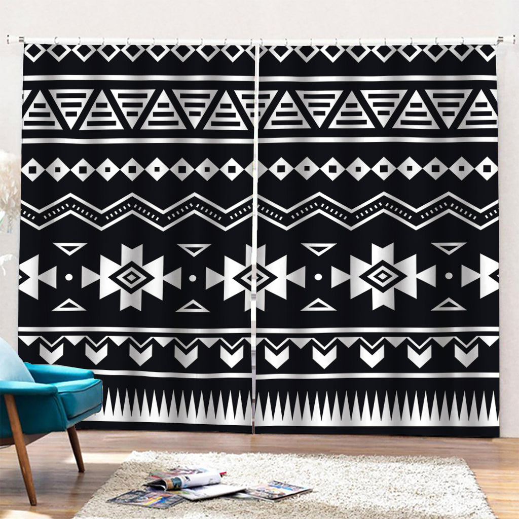 Black And White Aztec Pattern Print Pencil Pleat Curtains