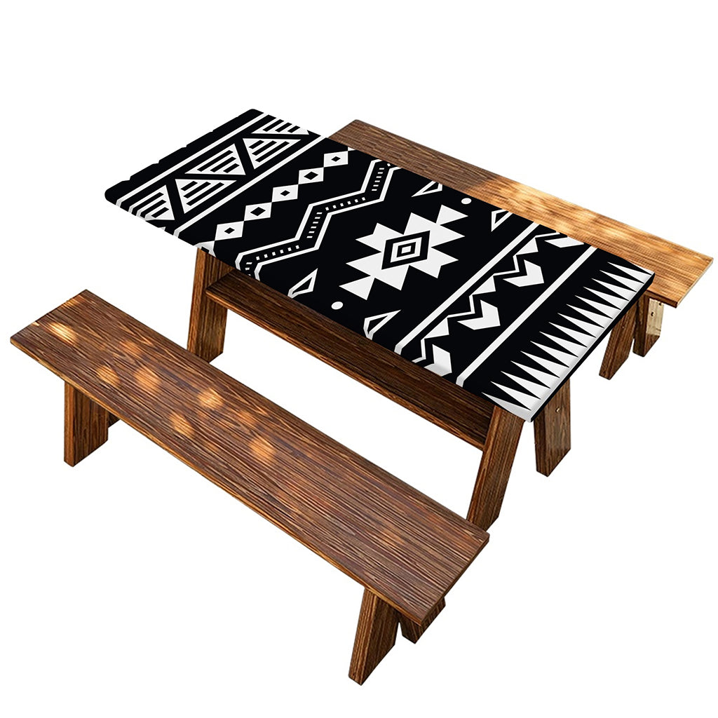 Black And White Aztec Pattern Print Picnic Table Cover