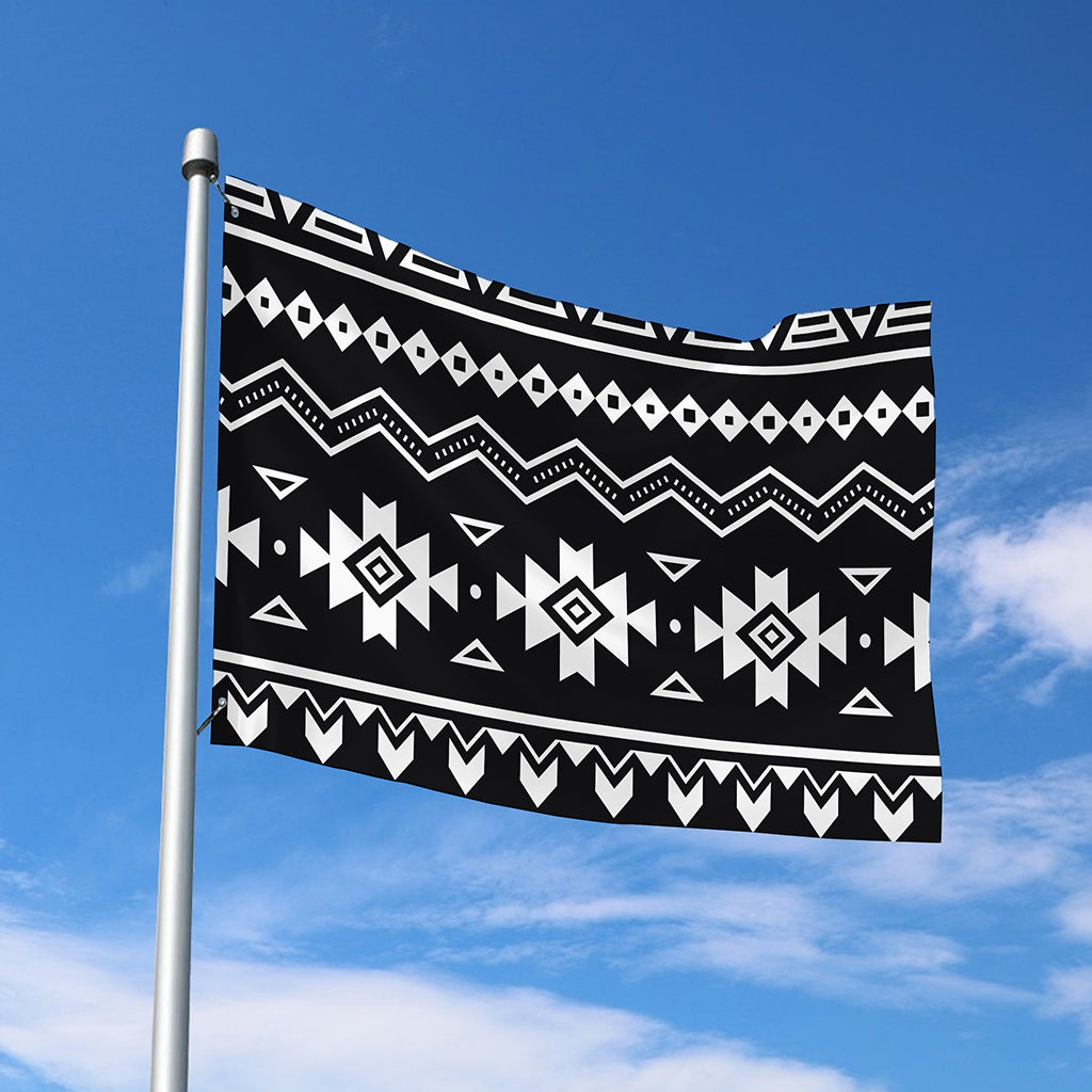 Black And White Aztec Pattern Print Polyester Flag