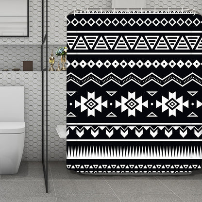 Black And White Aztec Pattern Print Polyester Shower Curtain
