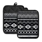 Black And White Aztec Pattern Print Pot Holders With Pocket