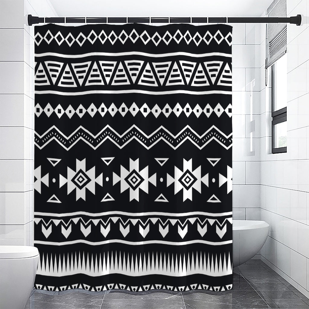 Black And White Aztec Pattern Print Premium Shower Curtain