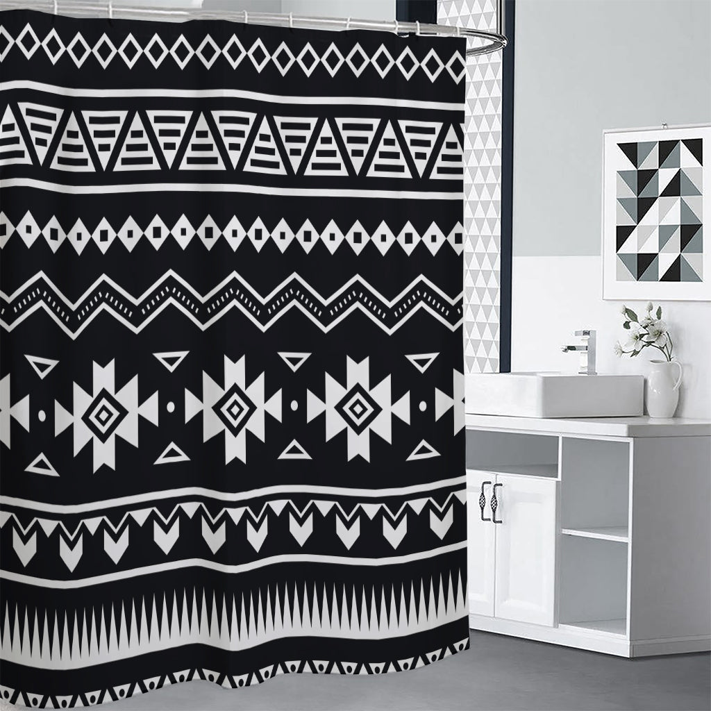 Black And White Aztec Pattern Print Premium Shower Curtain