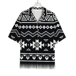 Black And White Aztec Pattern Print Rayon Hawaiian Shirt