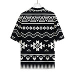 Black And White Aztec Pattern Print Rayon Hawaiian Shirt