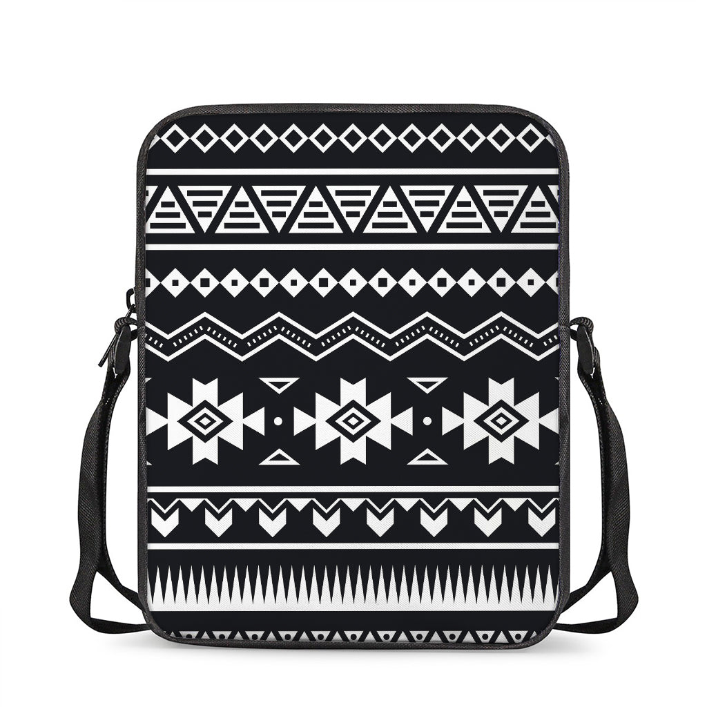 Black And White Aztec Pattern Print Rectangular Crossbody Bag