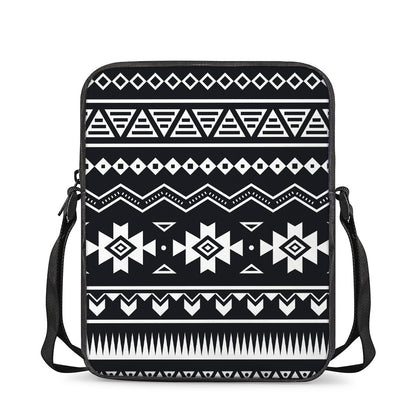 Black And White Aztec Pattern Print Rectangular Crossbody Bag