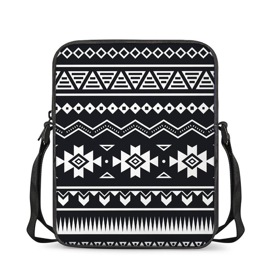 Black And White Aztec Pattern Print Rectangular Crossbody Bag