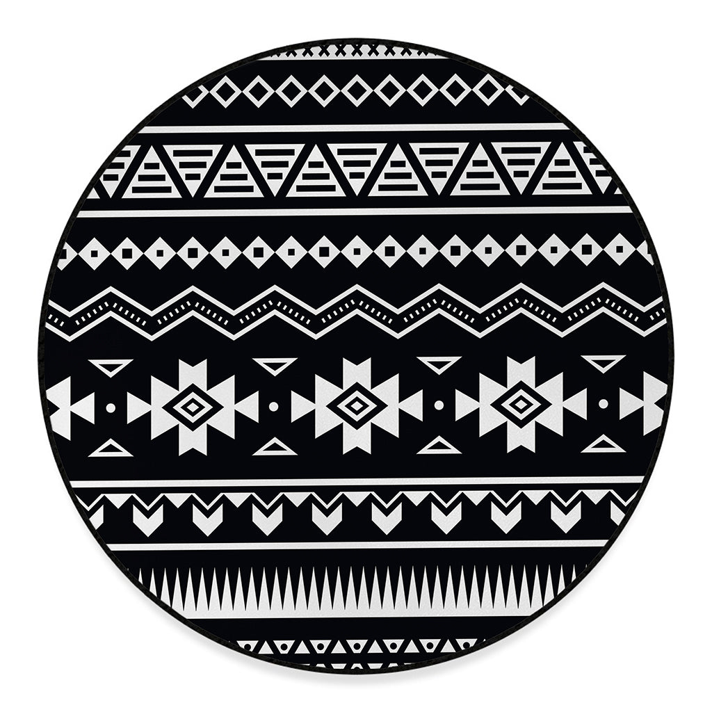 Black And White Aztec Pattern Print Round Floor Mat