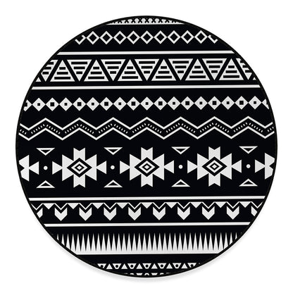 Black And White Aztec Pattern Print Round Floor Mat