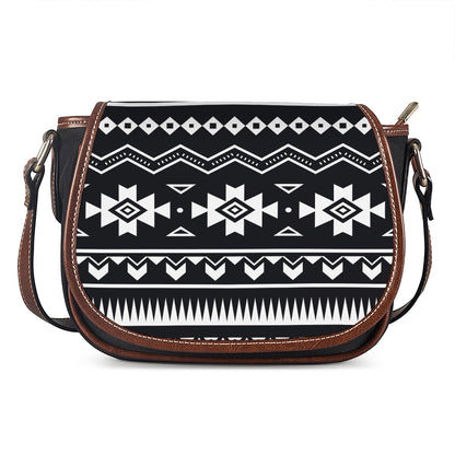 Black And White Aztec Pattern Print Saddle Bag