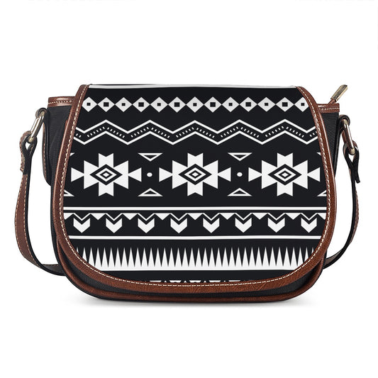 Black And White Aztec Pattern Print Saddle Bag