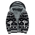 Black And White Aztec Pattern Print Sherpa Lined Zip Up Hoodie