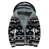 Black And White Aztec Pattern Print Sherpa Lined Zip Up Hoodie