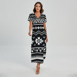 Black And White Aztec Pattern Print Short Sleeve Maxi Dress