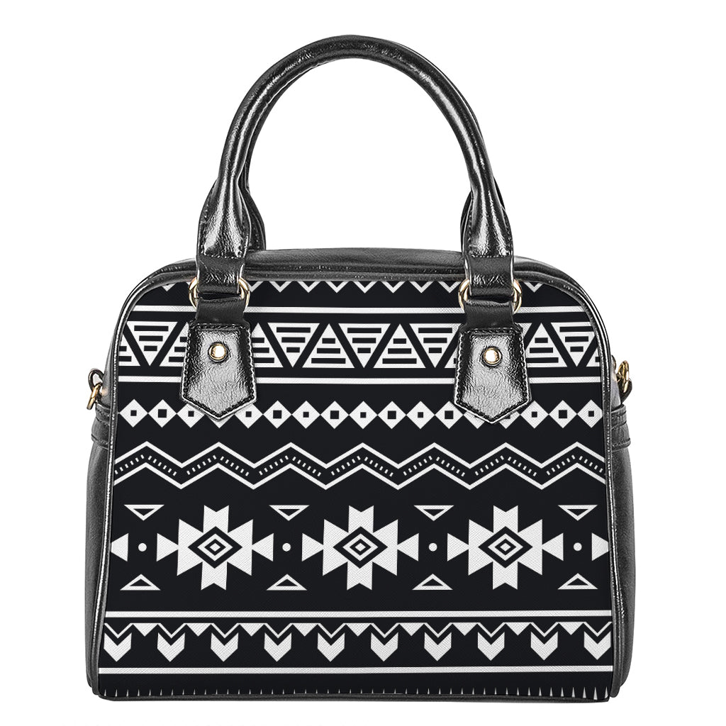 Black And White Aztec Pattern Print Shoulder Handbag