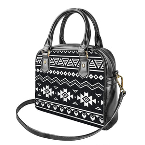 Black And White Aztec Pattern Print Shoulder Handbag