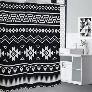 Black And White Aztec Pattern Print Shower Curtain