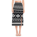 Black And White Aztec Pattern Print Side Slit Midi Skirt
